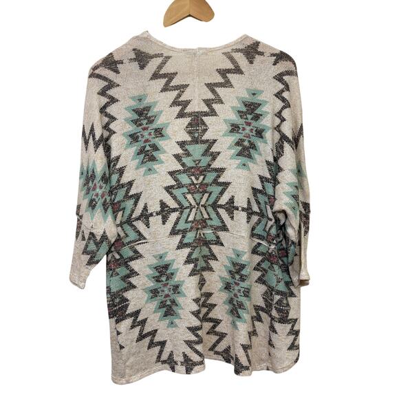 Charlotte Russe Small Green Cream Aztec Southwestern 3/4 Sleeve Knit Cardigan - Picture 2 of 4